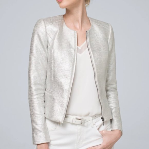 White House Black Market Jackets & Blazers - NWOT White Houses Black Market silver Metallic-Tweed Jacket 8
